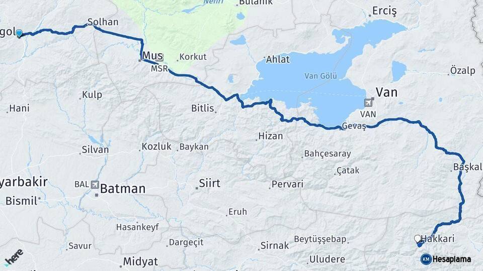 Bingöl Hakkari Arası Kaç Km - Yol Haritası
