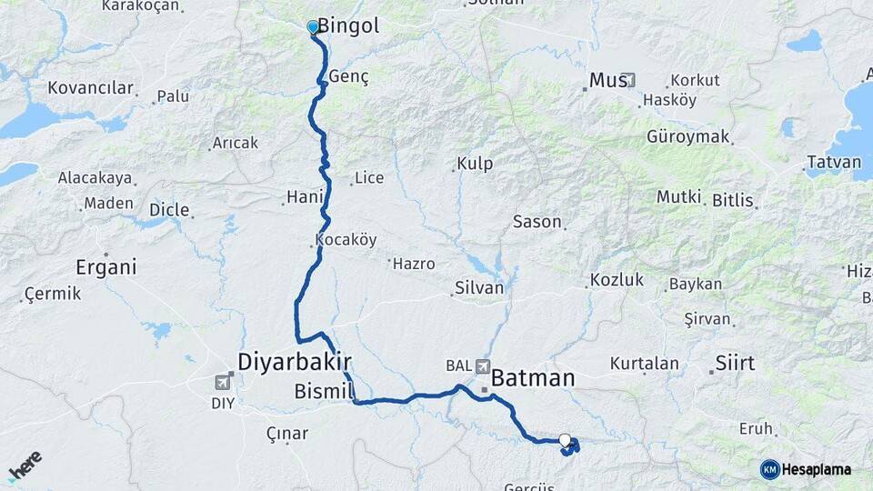 Bingöl Hasankeyf Batman Arası Kaç Km - Yol Haritası