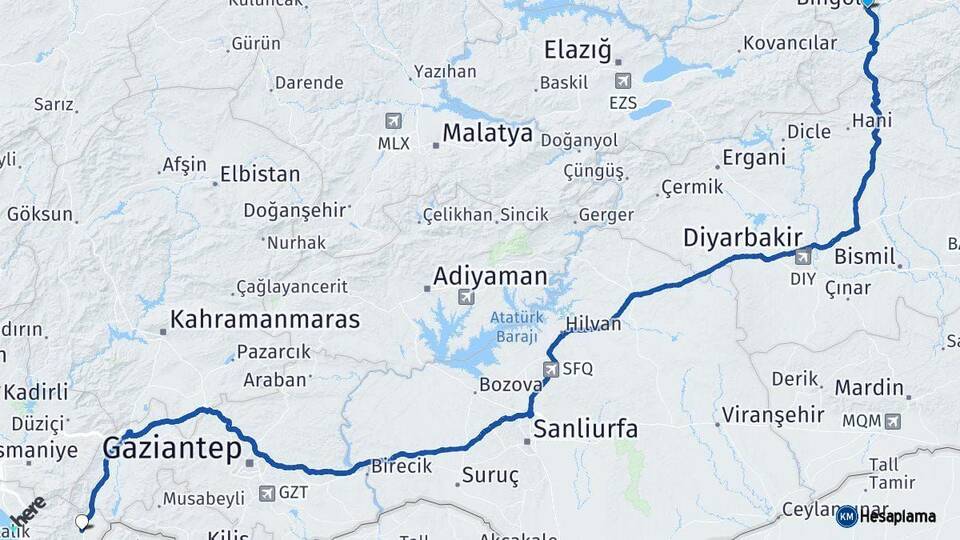 Bingöl Hassa Hatay Arası Kaç Km - Yol Haritası
