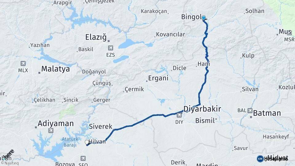 Bingöl Hilvan Şanlıurfa Arası Kaç Km - Yol Haritası