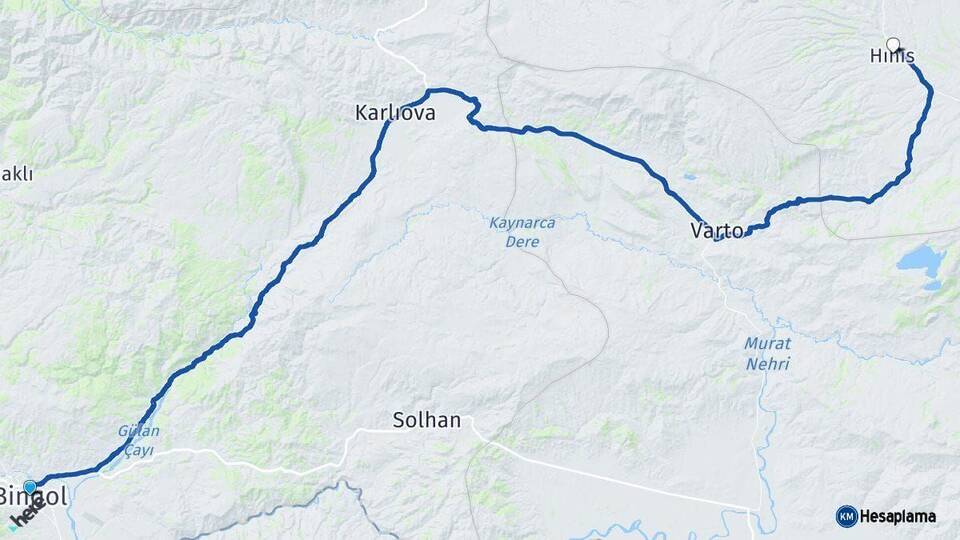 Bingöl Hınıs Erzurum Arası Kaç Km - Yol Haritası