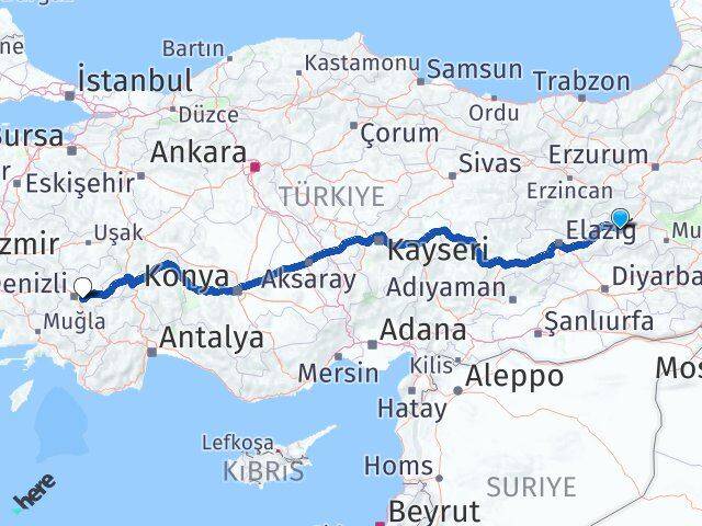 Bingöl Honaz Denizli Arası Kaç Km - Yol Haritası