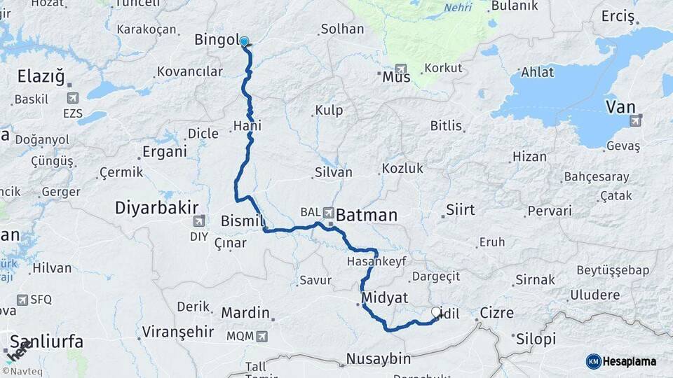 Bingöl İdil Şırnak Arası Kaç Km - Yol Haritası
