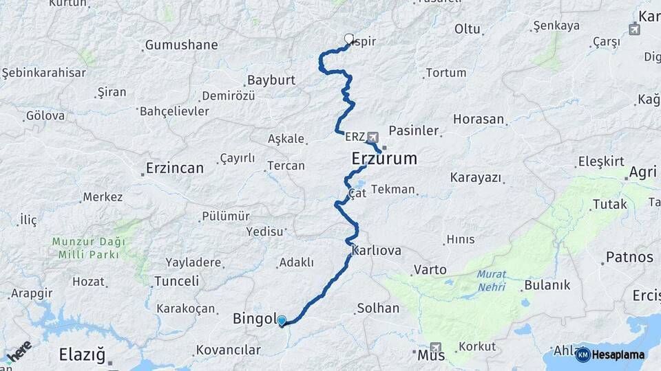 Bingöl İspir Arası Kaç Km - Yol Tarifi
