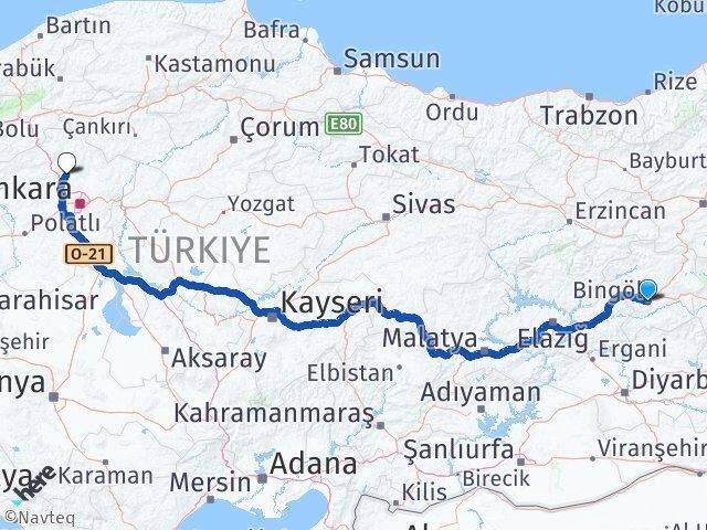 Bingöl Kahramankazan Ankara Arası Kaç Km - Yol Haritası