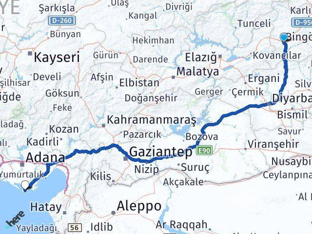 Bingöl Karataş Adana Arası Kaç Km - Yol Haritası