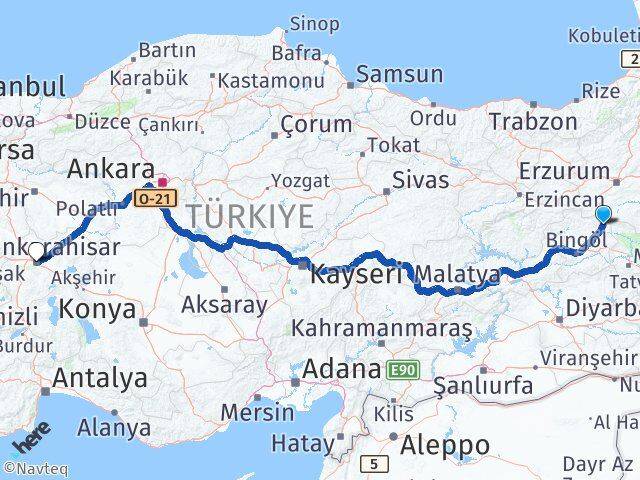 Bingöl Karlıova Afyonkarahisar Arası Kaç Km - Yol Haritası