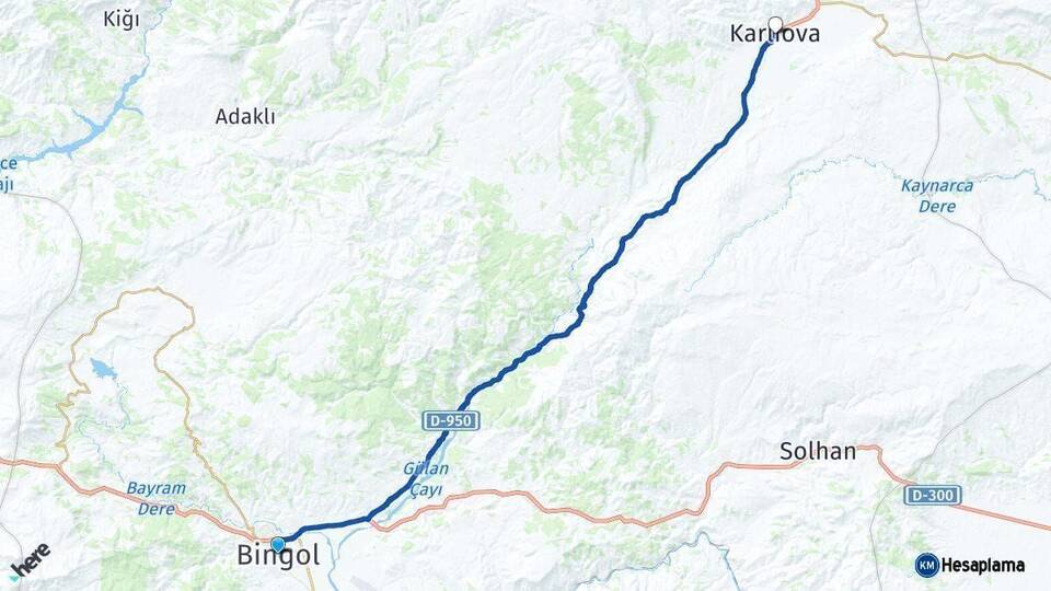 Bingöl Karlıova Arası Kaç Km - Yol Haritası