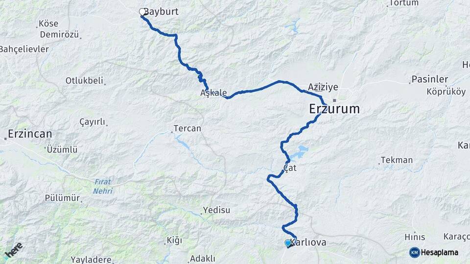 Bingöl Karlıova Bayburt Arası Kaç Km - Yol Haritası