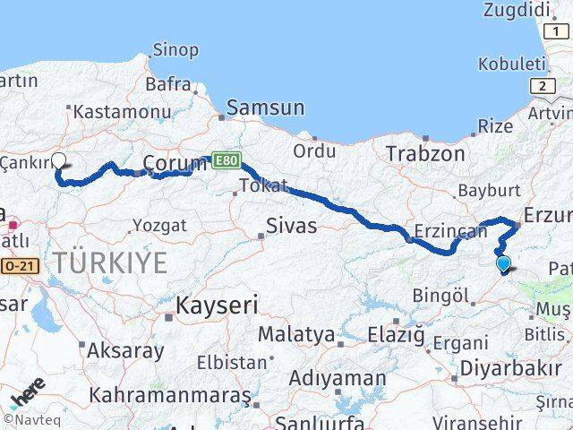 Bingöl Karlıova Çankırı Arası Kaç Km - Yol Haritası
