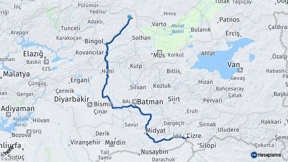 Bingöl Karlıova Cizre Şırnak Arası Kaç Km - Yol Haritası