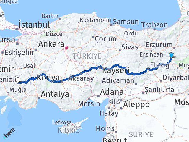 Bingöl Karlıova Denizli Arası Kaç Km - Yol Haritası