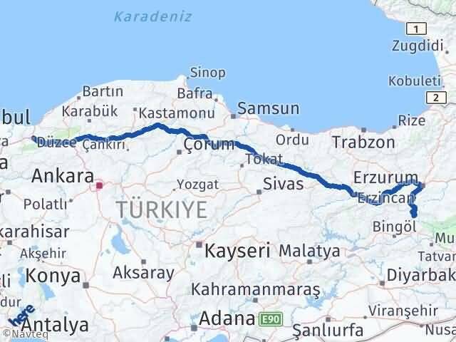 Bingöl Karlıova Düzce Arası Kaç Km - Yol Haritası
