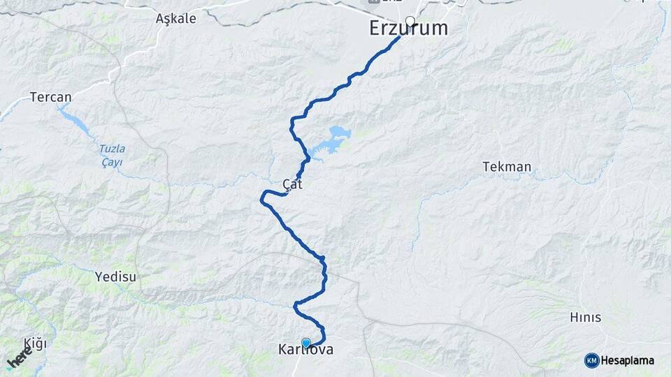 Bingöl Karlıova Erzurum Arası Kaç Km - Yol Haritası