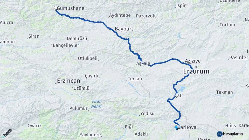 Bingöl Karlıova Gümüşhane Arası Kaç Km - Yol Haritası