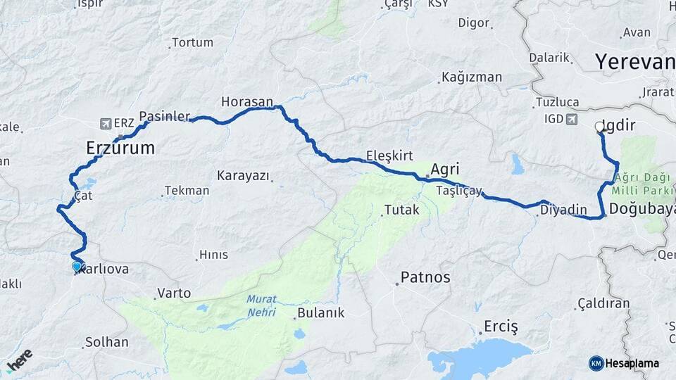 Bingöl Karlıova Iğdır Arası Kaç Km - Yol Haritası