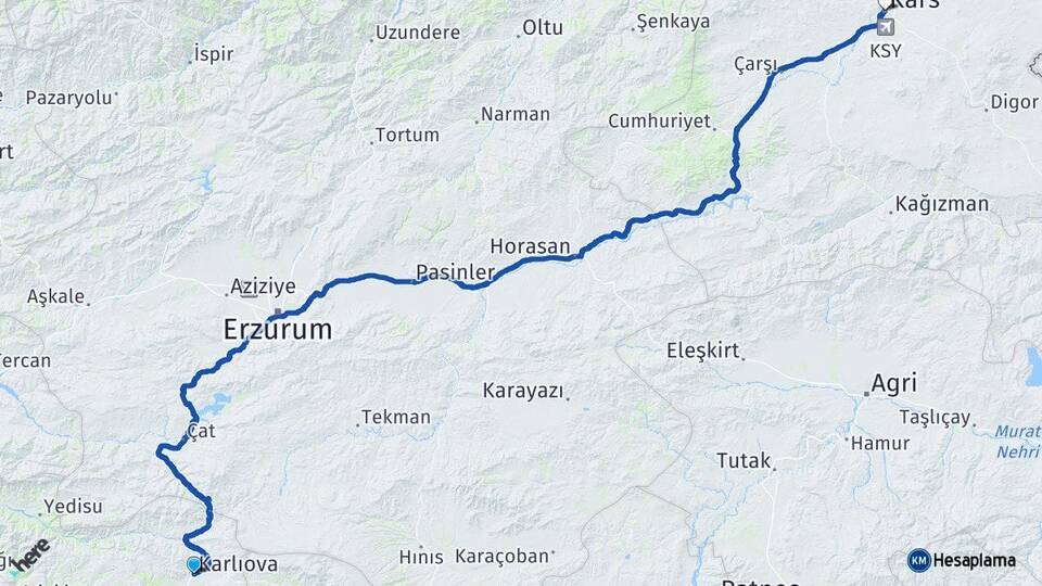 Bingöl Karlıova Kars Arası Kaç Km - Yol Haritası