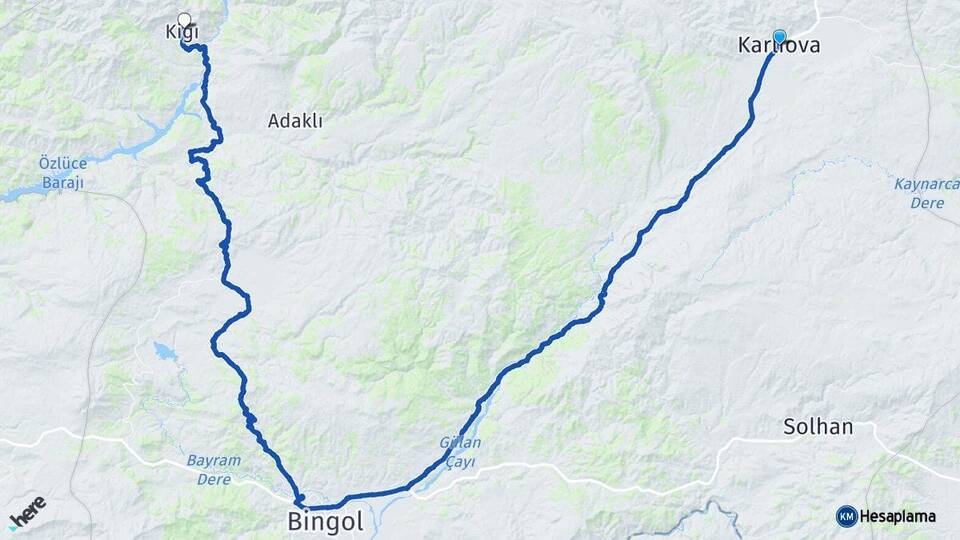 Bingöl Karlıova Kiğı Arası Kaç Km - Yol Haritası