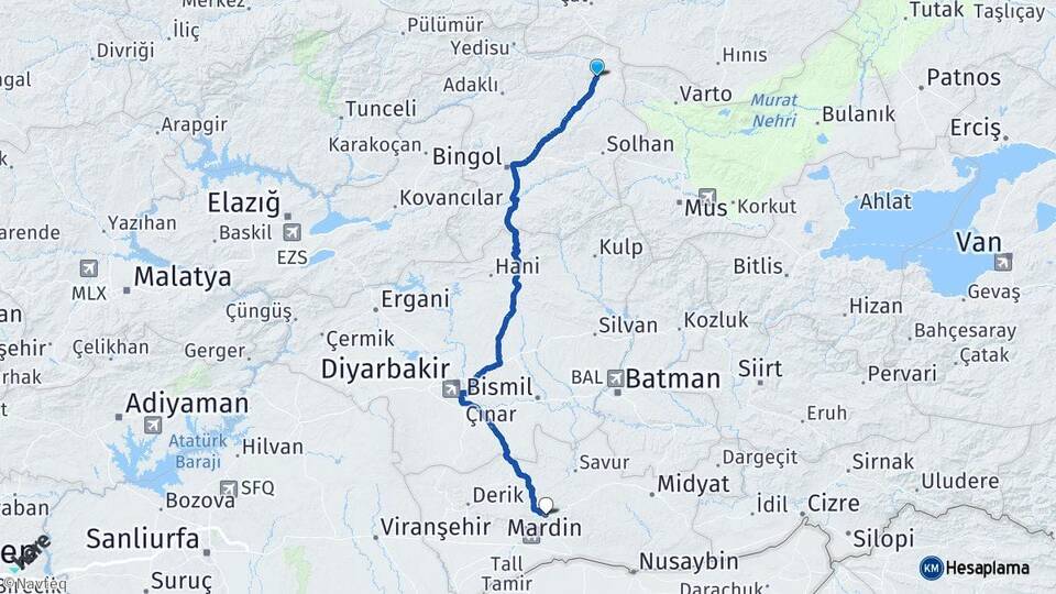 Bingöl Karlıova Mardin Arası Kaç Km - Yol Haritası
