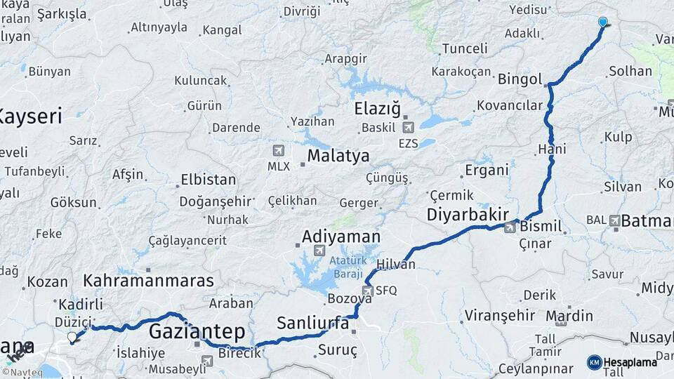 Bingöl Karlıova Osmaniye Arası Kaç Km - Yol Haritası