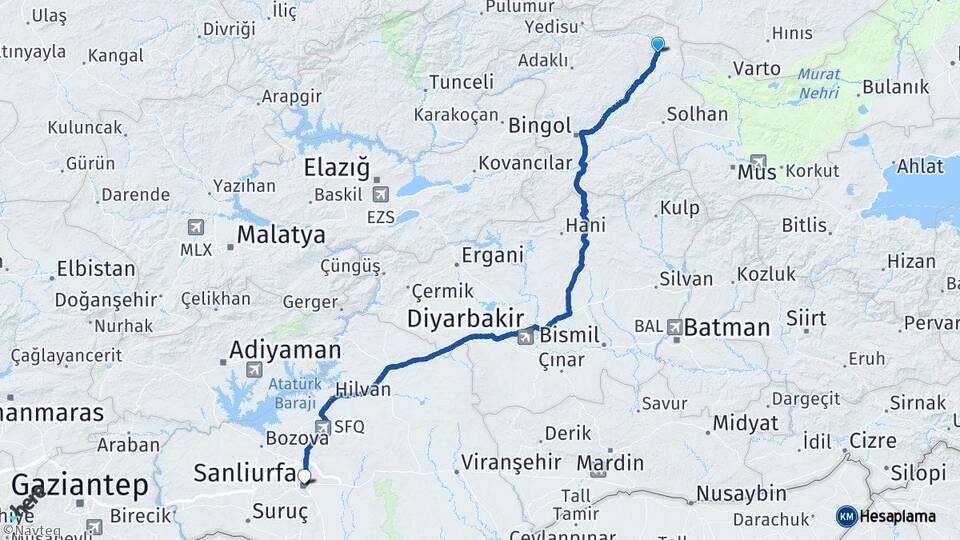 Bingöl Karlıova Şanlıurfa Arası Kaç Km - Yol Haritası