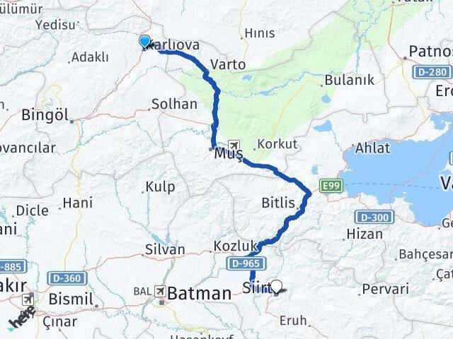 Bingöl Karlıova Siirt Arası Kaç Km - Yol Haritası