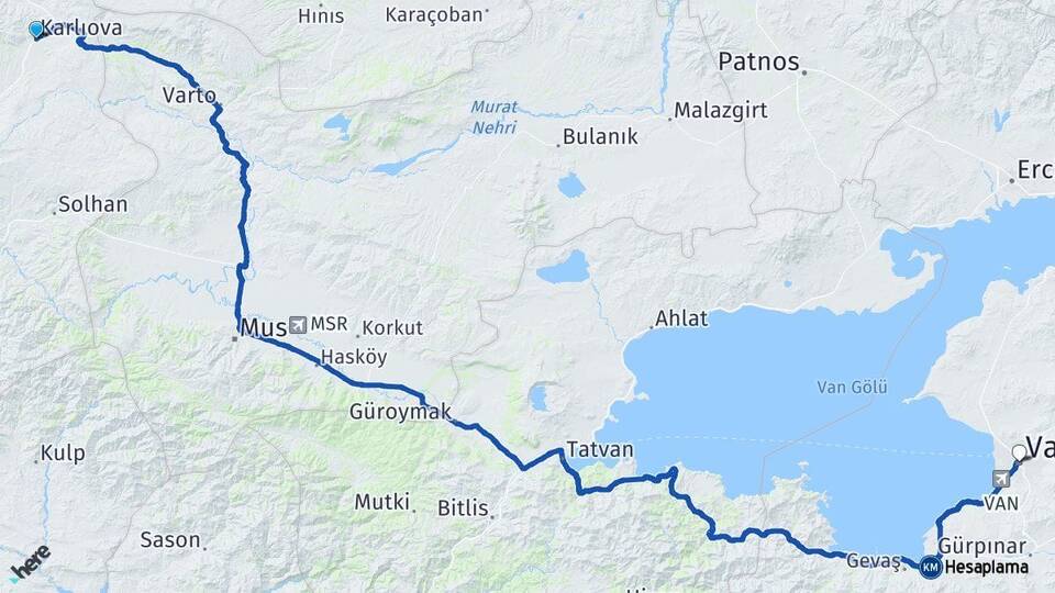 Bingöl Karlıova Van Arası Kaç Km - Yol Haritası