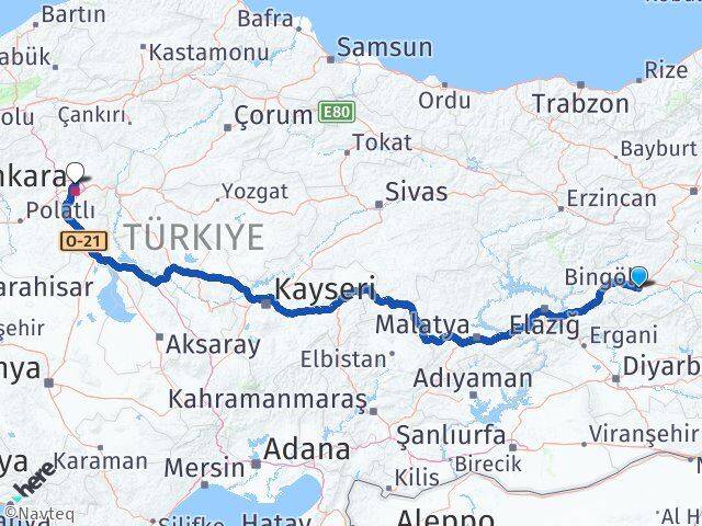 Bingöl Keçiören Ankara Arası Kaç Km - Yol Haritası