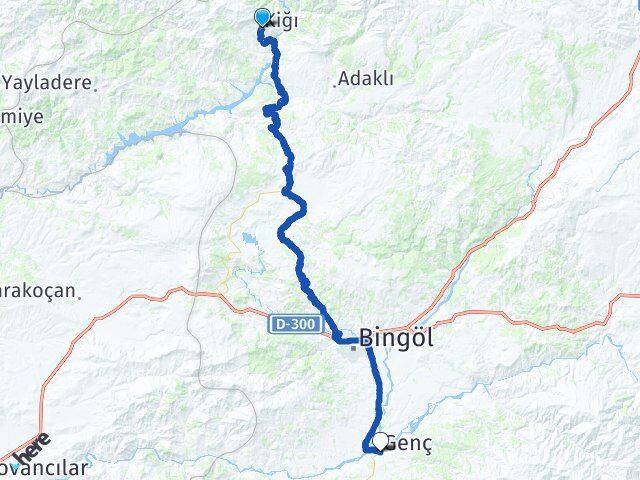 Bingöl Kiğı Genç Arası Kaç Km - Yol Haritası