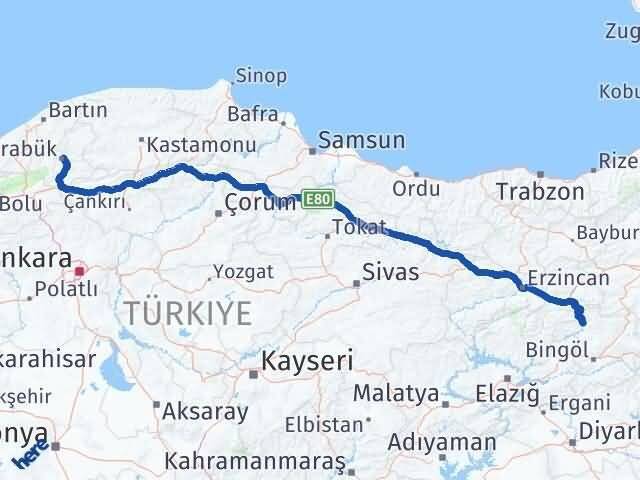 Bingöl Kiğı Karabük Arası Kaç Km - Yol Haritası