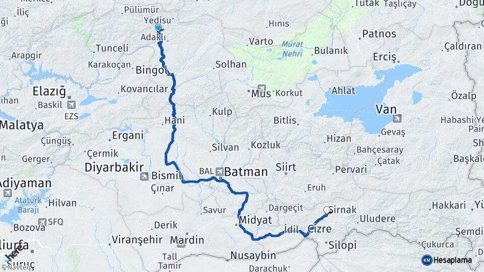 Bingöl Kiğı Şırnak Arası Kaç Km - Yol Haritası
