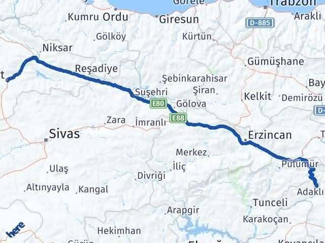 Bingöl Kiğı Tokat Arası Kaç Km - Yol Haritası