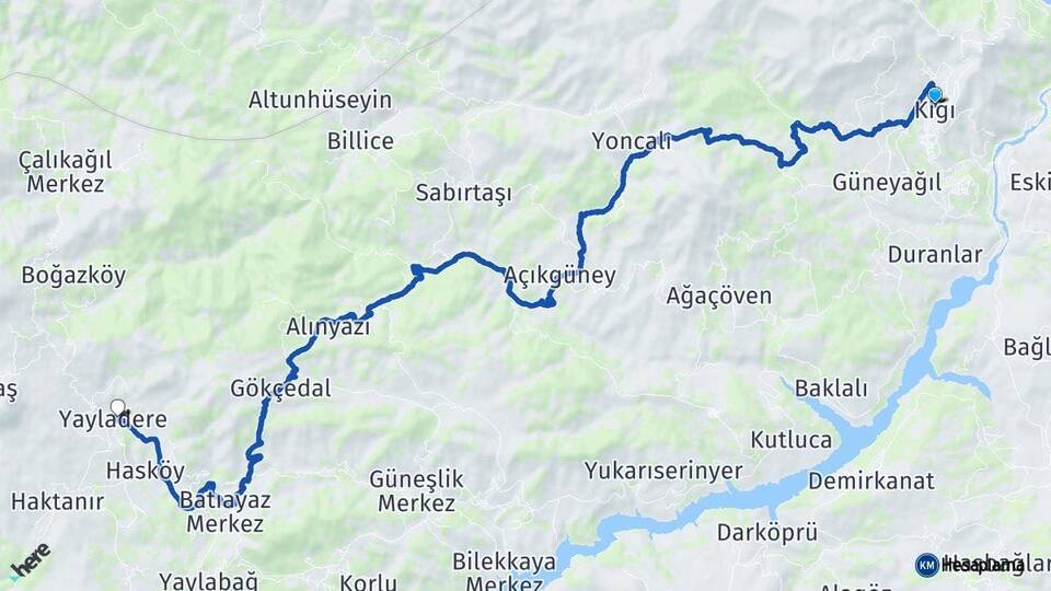 Bingöl Kiğı Yayladere Arası Kaç Km - Yol Haritası