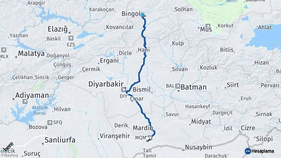 Bingöl Kızıltepe Mardin Arası Kaç Km - Yol Haritası