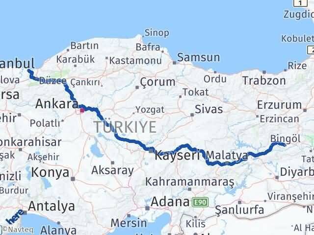 Bingöl Kocaali Sakarya Arası Kaç Km - Yol Haritası