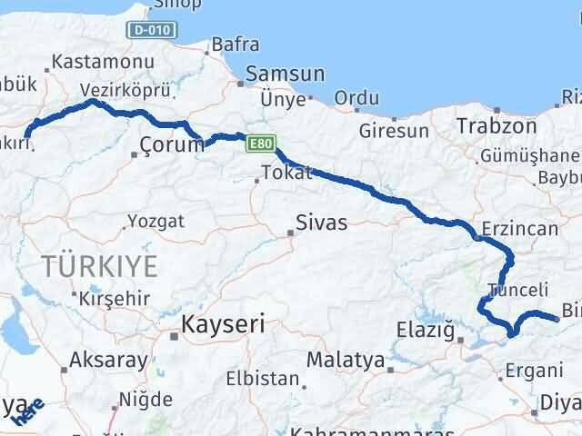 Bingöl Korgun Çankırı Arası Kaç Km - Yol Haritası