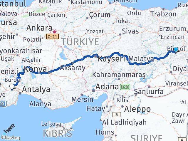 Bingöl Korkuteli Antalya Arası Kaç Km - Yol Haritası