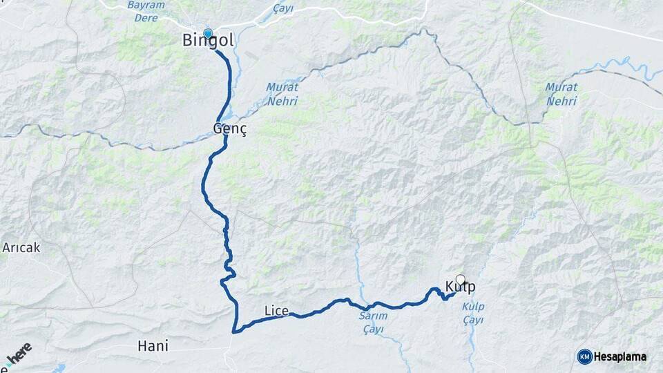 Bingöl Kulp Diyarbakır Arası Kaç Km - Yol Haritası