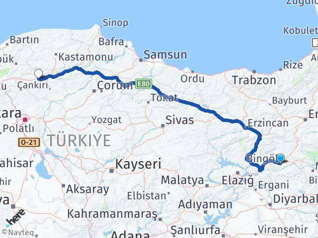 Bingöl Kurşunlu Çankırı Arası Kaç Km - Yol Haritası