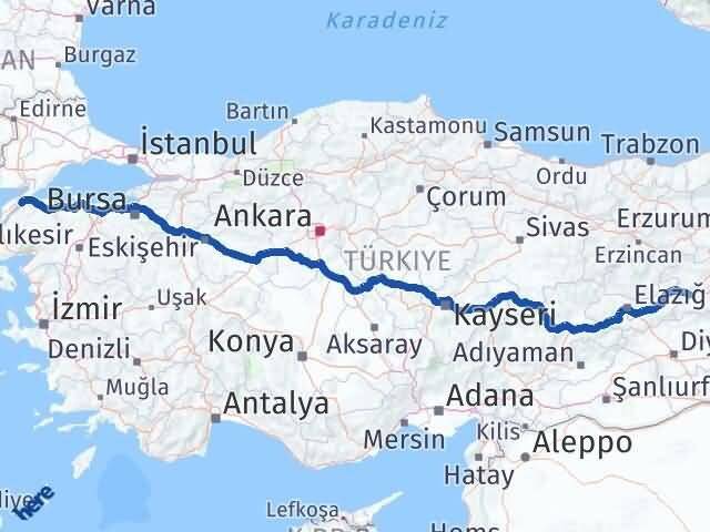 Bingöl Lapseki Çanakkale Arası Kaç Km - Yol Haritası