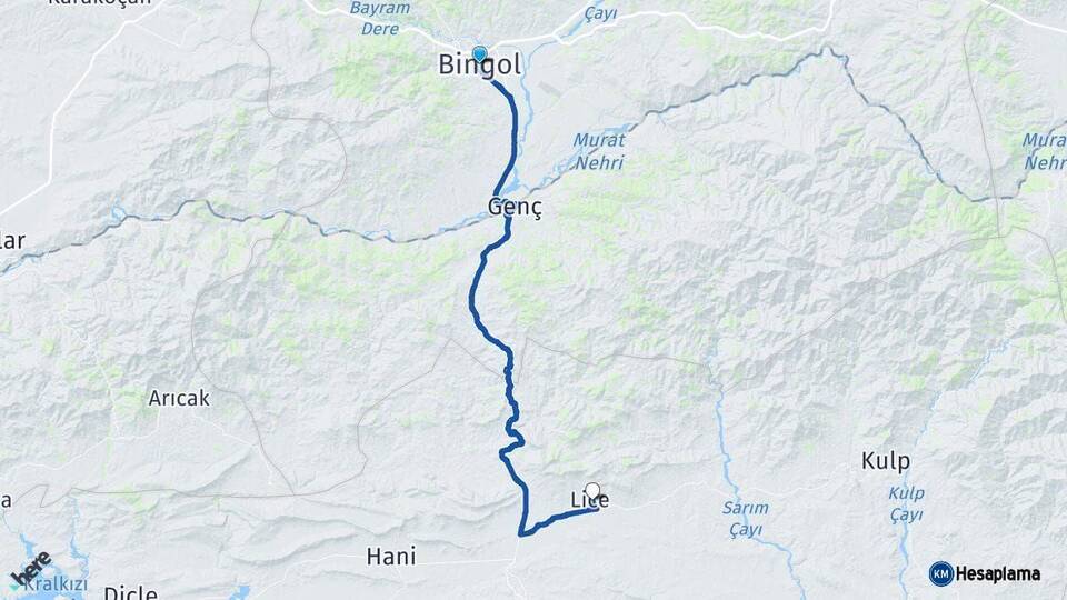Bingöl Lice Diyarbakır Arası Kaç Km - Yol Haritası