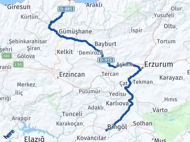 Bingöl Maçka Trabzon Arası Kaç Km - Yol Haritası