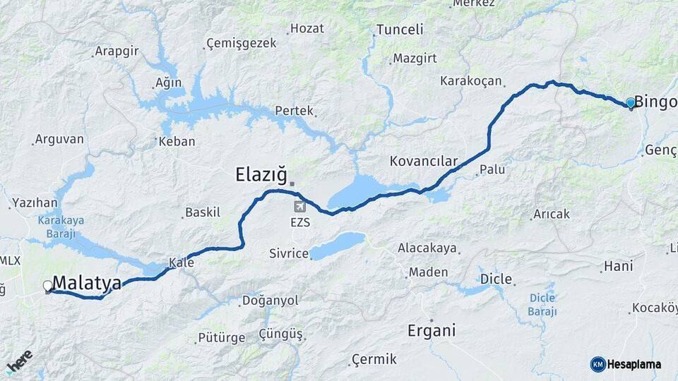 Bingöl Malatya Arası Kaç Km - Yol Haritası