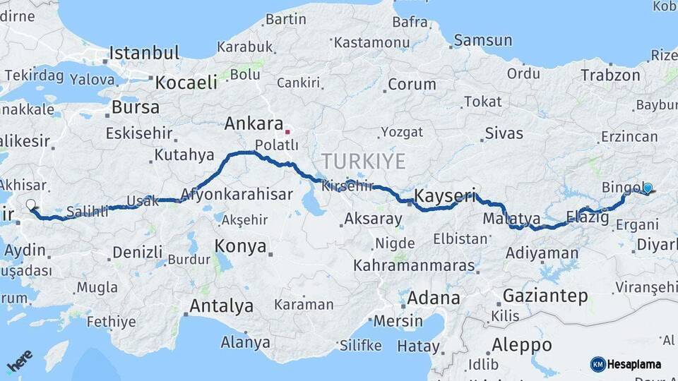 Bingöl Manisa Arası Kaç Km - Yol Haritası