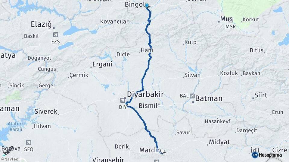 Bingöl Mardin Arası Kaç Km - Yol Haritası