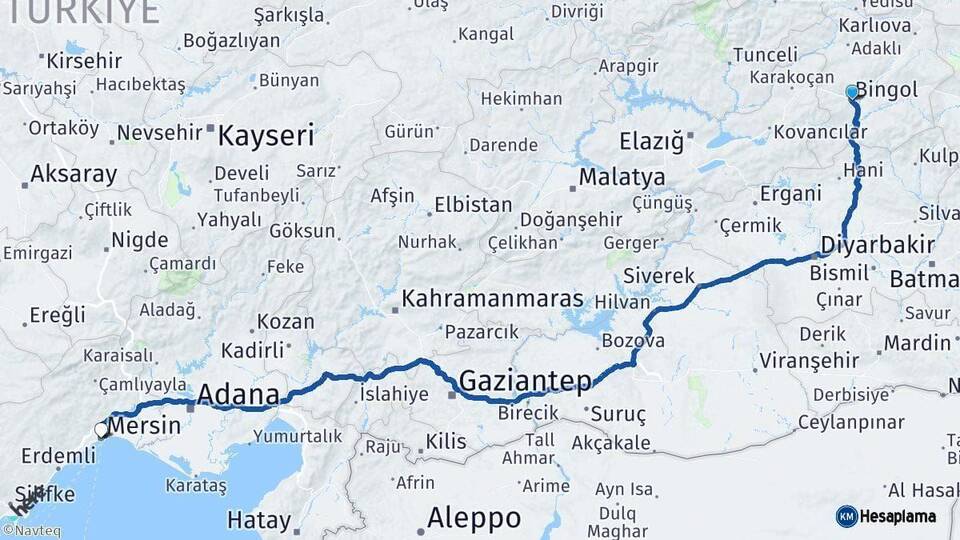 Bingöl Mersin Arası Kaç Km - Yol Haritası