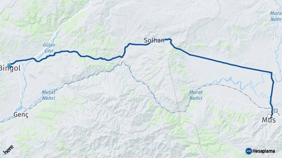 Bingöl Muş Arası Kaç Km - Yol Haritası