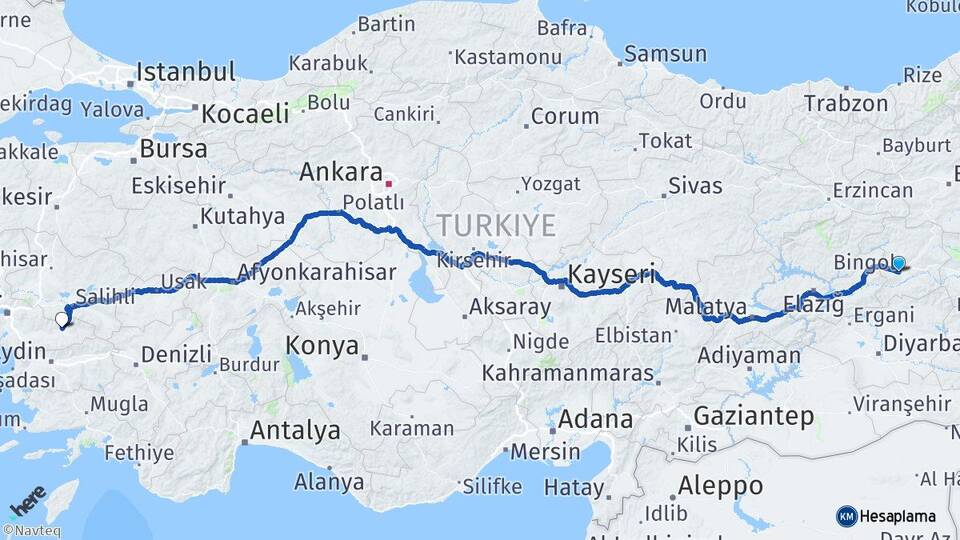 Bingöl Ödemiş İzmir Arası Kaç Km - Yol Haritası