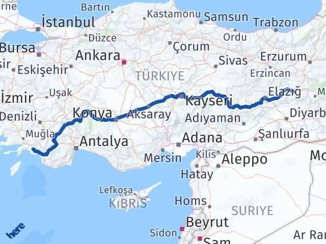 Bingöl Ortaca Muğla Arası Kaç Km - Yol Haritası