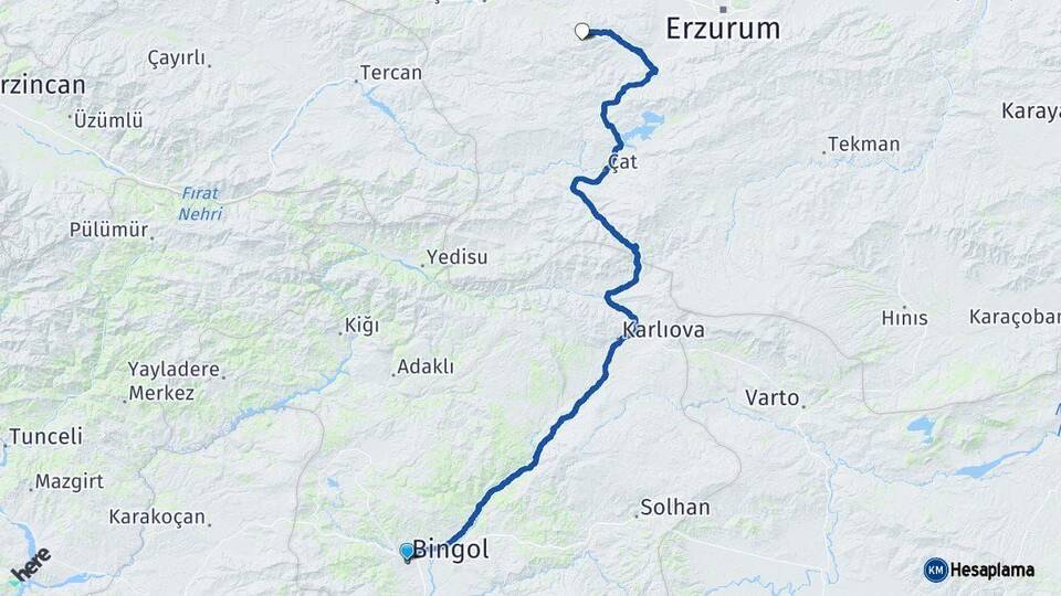 Bingöl Palandöken Erzurum Arası Kaç Km - Yol Haritası
